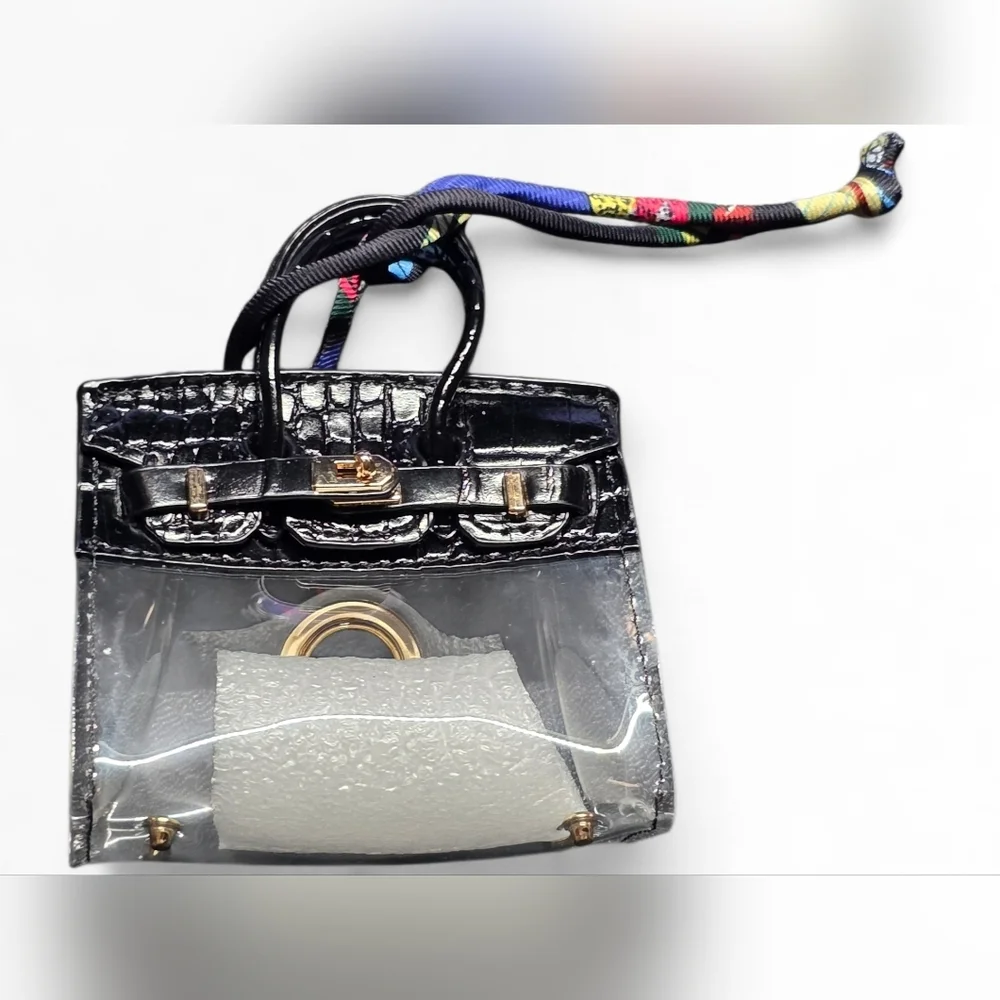 Mini Clear Designer-Inspired Dog Poop Bag Holder Purse | Black Croc Trim |